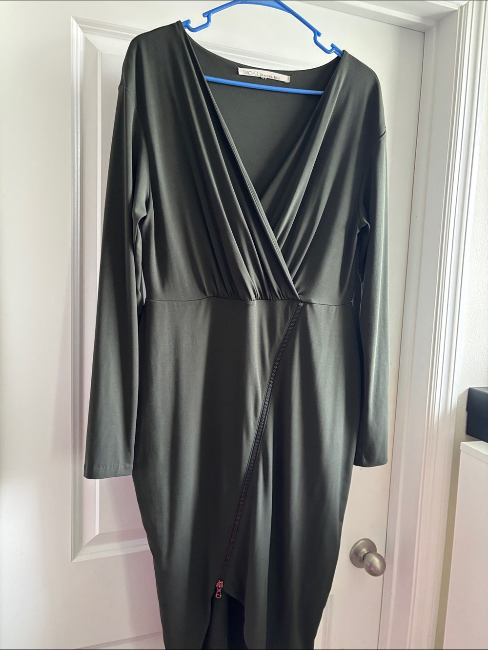 RACHEL Rachel Roy Olive Green Wrap-Front Long Sleeve Dress